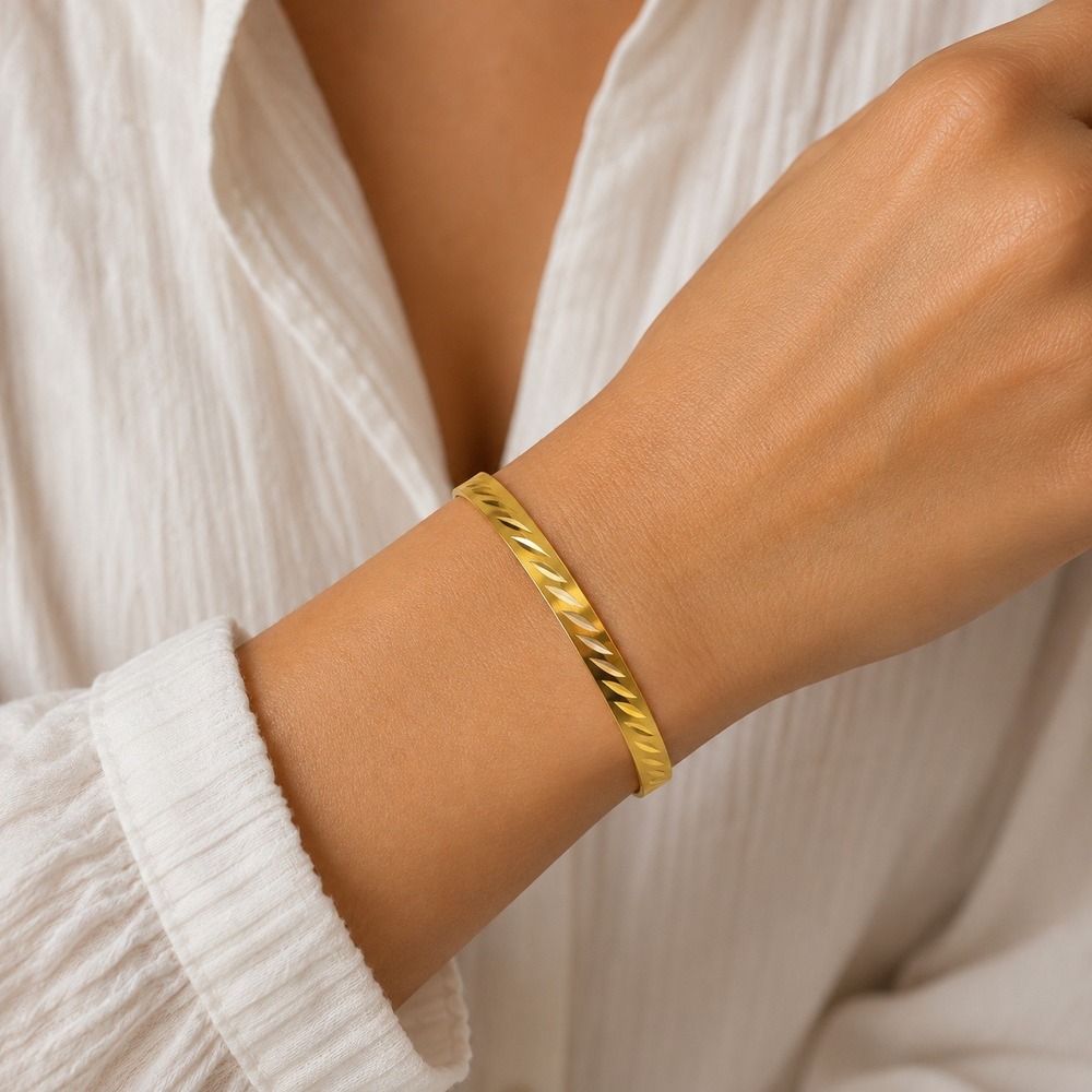 Monet Gold Tone Bangle Bracelet Etched Design Estate Jewelry Vintage Signed